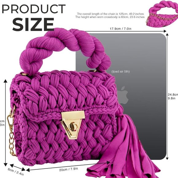 Handmade Pink Crochet Clutch Purse with Removable Tassel - Eco-Friendly Design - Picture 2 of 6